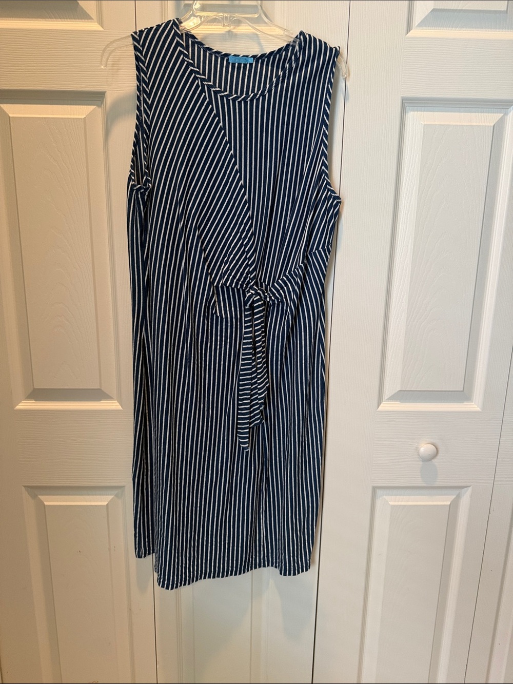 # J. Mclaughlin XL Blue & White Striped Cotton Shift dress w/Knot Waist Detail